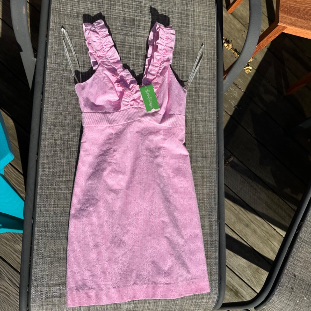 🔥🔥🔥NWT Lilly Pulitzer Phoebe Dress-Pink Lucky Seersucker-NEW WIth TAGS!!🔥 - Picture 7 of 8
